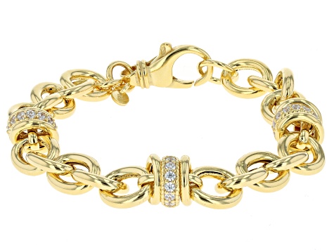 White Cubic Zirconia 18k Yellow Gold Over Sterling Silver Rolo Bracelet ...