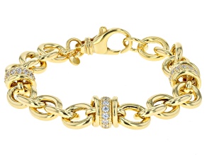 White Cubic Zirconia 18k Yellow Gold Over Sterling Silver Rolo Bracelet 1.26ctw