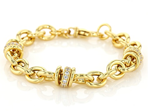 White Cubic Zirconia 18k Yellow Gold Over Sterling Silver Rolo Bracelet 1.26ctw