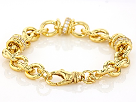 White Cubic Zirconia 18k Yellow Gold Over Sterling Silver Rolo Bracelet 1.26ctw