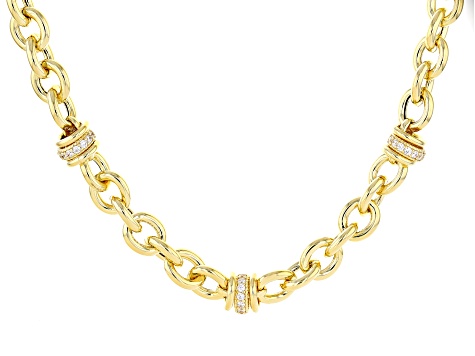 White Cubic Zirconia 18k Yellow Gold Over Sterling Silver Rolo Necklace 1.26ctw