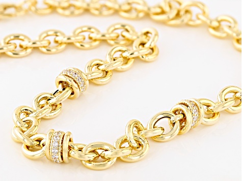 White Cubic Zirconia 18k Yellow Gold Over Sterling Silver Rolo Necklace 1.26ctw