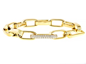 White Cubic Zirconia 18k Yellow Gold Over Sterling Silver Paperclip Bracelet 1.20ctw