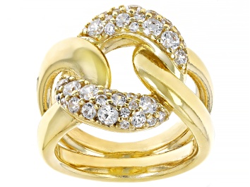 White Cubic Zirconia Rhodium And 18K Yellow And Rose Gold Over Sterling Silver Ring 0.38ctw