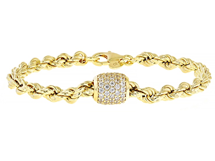White Cubic Zirconia 18k Yellow Gold Over Sterling Silver Rope Bracelet 1.50ctw