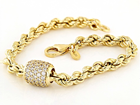 White Cubic Zirconia 18k Yellow Gold Over Sterling Silver Rope Bracelet 1.50ctw