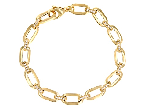 White Cubic Zirconia 18k Yellow Gold Over Sterling Silver Link Bracelet 0.96ctw