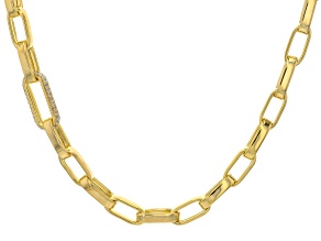 White Cubic Zirconia 18k Yellow Gold Over Sterling Silver Paperclip Link Necklace 1.20ctw