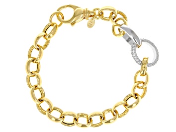 Picture of White Cubic Zirconia 18k Yellow Gold Over Sterling Silver Rolo Bracelet 1.17ctw