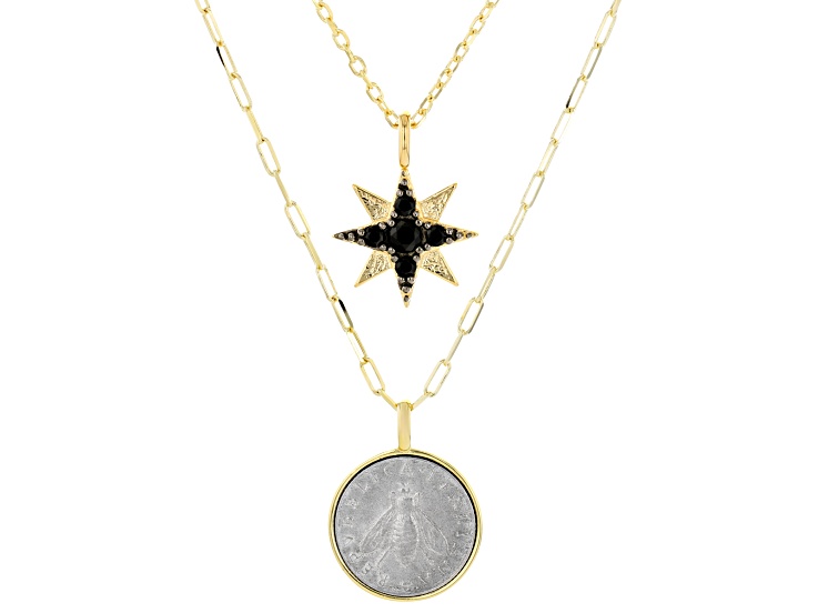 Black Spinel 18k Yellow Gold Over Sterling Silver And 2 Lira