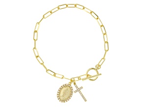 White Cubic Zirconia 18k Yellow Gold Over Sterling Silver Paperclip Cross Bracelet 0.34ctw