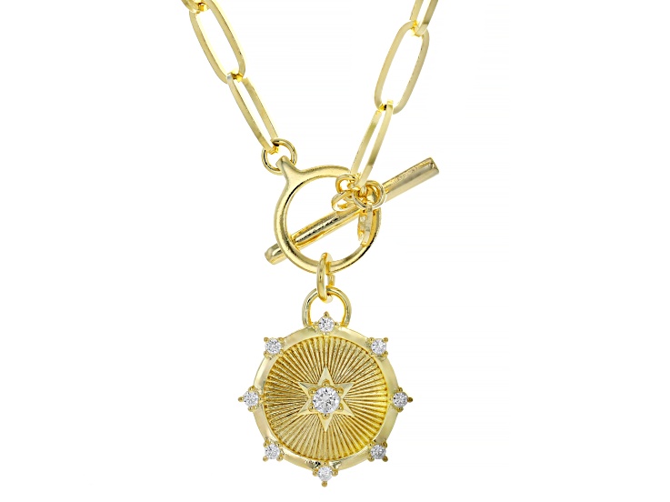 White Cubic Zirconia 18k Yellow Gold Over Sterling Silver Paperclip Star Necklace 0.39ctw
