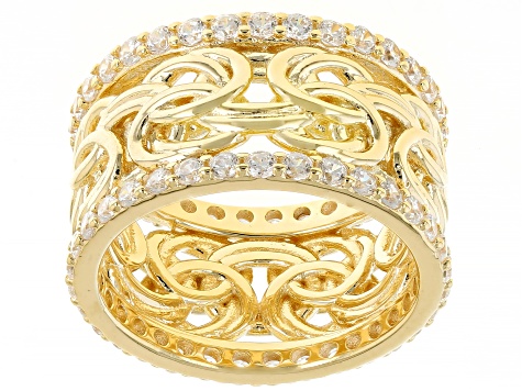 White Cubic Zirconia 18k Yellow Gold Over Sterling Silver Byzantine Ring 1.32ctw