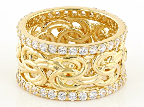 White Cubic Zirconia 18k Yellow Gold Over Sterling Silver Byzantine Ring 1.32ctw