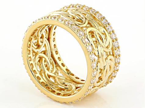 White Cubic Zirconia 18k Yellow Gold Over Sterling Silver Byzantine Ring 1.32ctw