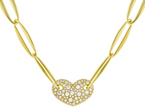 White Cubic Zirconia 18k Yellow Gold Over Sterling Silver Heart Necklace 1.67ctw
