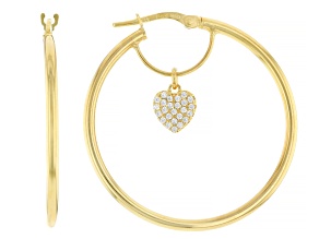 White Cubic Zirconia 18k Yellow Gold Over Sterling Silver Heart Hoop Earrings 0.25ctw