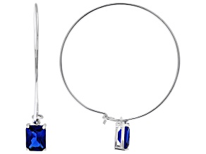 Blue Lab Created Spinel Rhodium Over Sterling Silver Hoops 2.86ctw