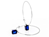 Blue Lab Created Spinel Rhodium Over Sterling Silver Hoops 2.86ctw