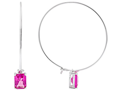 Pink Lab Created Sapphire Rhodium Over Sterling Silver Hoop Earrings 3.40ctw