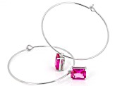 Pink Lab Created Sapphire Rhodium Over Sterling Silver Hoop Earrings 3.40ctw