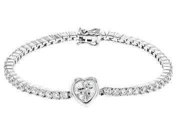 Picture of White Cubic Zirconia Platinum Over Sterling Silver Heart Tennis Bracelet 11.58ctw