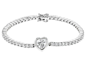 White Cubic Zirconia Platinum Over Sterling Silver Heart Tennis Bracelet 11.58ctw