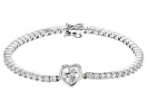 White Cubic Zirconia Platinum Over Sterling Silver Heart Tennis Bracelet 11.58ctw