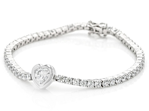 White Cubic Zirconia Platinum Over Sterling Silver Heart Tennis Bracelet 11.58ctw