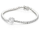 White Cubic Zirconia Platinum Over Sterling Silver Heart Tennis Bracelet 11.58ctw