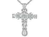 White Cubic Zirconia Rhodium Over Sterling Silver Cross Pendant With Chain 4.59ctw