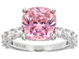 Pink And White Cubic Zirconia Rhodium Over Sterling Silver Ring 9.83ctw