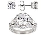 White Cubic Zirconia Platinum Over Sterling Silver Jewelry Set 15.91ctw