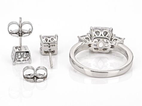 White Cubic Zirconia Platinum Over Sterling Silver Asscher Cut Jewelry Set 10.49ctw