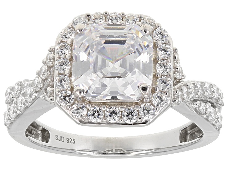 ウッチー White Cubic Zirconia Rhodium Over Sterling Silver Asscher