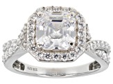 White Cubic Zirconia Rhodium Over Sterling Silver Asscher Cut Ring 4.75ctw