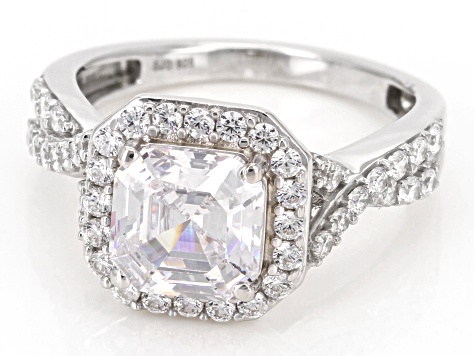 ウッチー White Cubic Zirconia Rhodium Over Sterling Silver Asscher
