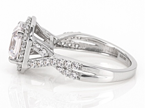 ウッチー White Cubic Zirconia Rhodium Over Sterling Silver Asscher