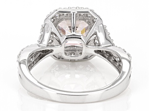 White Cubic Zirconia Rhodium Over Sterling Silver Asscher