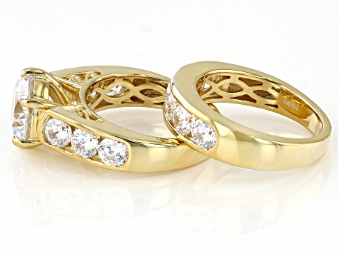 White Cubic Zirconia 18k Yellow Gold Over Sterling Silver Ring Set 10.20ctw