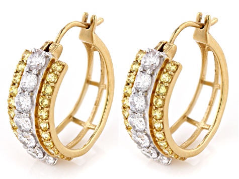 Canary And White Cubic Zirconia 18K Yellow Gold Over Sterling Silver Hoops 3.50ctw