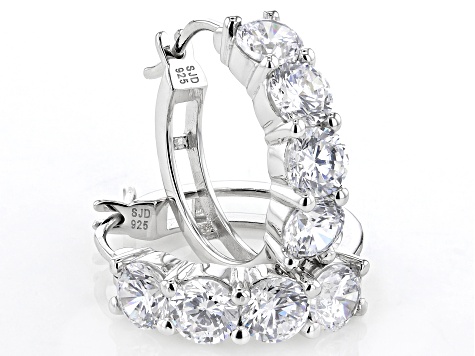 White Cubic Zirconia Rhodium Over Sterling Silver Hoops 5.50
