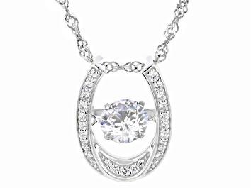 Picture of White Cubic Zirconia Platinum Over Silver Horseshoe Dancing Bella Pendant With Chain 2.60ctw