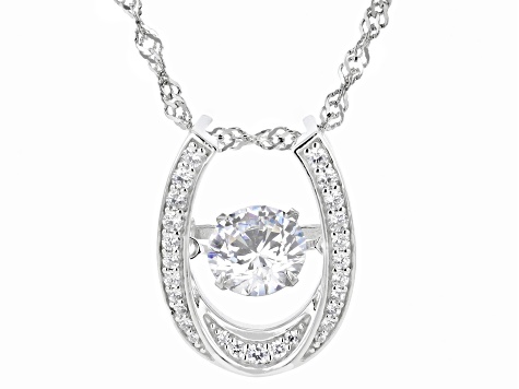 White Cubic Zirconia Platinum Over Silver Horseshoe Dancing Bella Pendant With Chain 2.60ctw