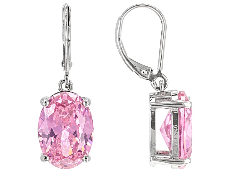Pink Cubic Zirconia Platinum Over Sterling Silver Earrings