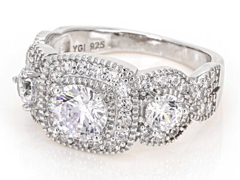 White Cubic Zirconia Rhodium Over Sterling Silver Ring 3.30