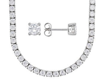 Picture of Cubic Zirconia Platinum Over Silver Tennis Necklace And Earring 27th Anniversary Boxed Set 13.80ctw