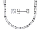 Cubic Zirconia Platinum Over Silver Tennis Necklace And Earring 27th Anniversary Boxed Set 13.80ctw