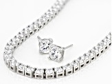Cubic Zirconia Platinum Over Silver Tennis Necklace And Earring 27th Anniversary Boxed Set 13.80ctw