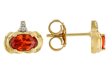 Picture of Orange And White Cubic Zirconia 18k Yellow Gold Over Sterling Silver Pumpkin Earrings 1.39ctw
